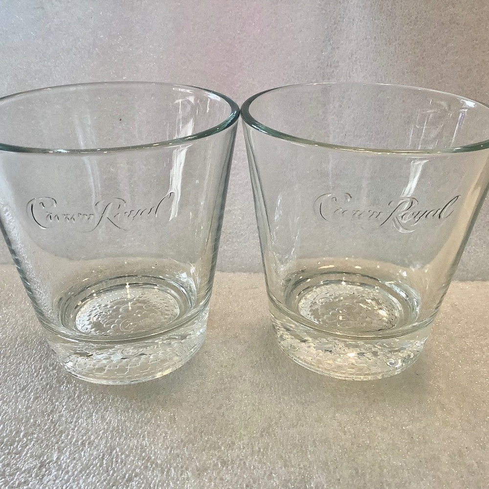 Vintage Crown Royal Whiskey Rocks Glasses Embossed Logo Set of 2 Italy